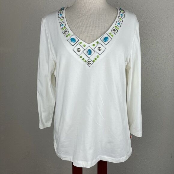 NWT Hearts of Palm Three Quarter Sleeve Top Size L - Picture 1 of 8